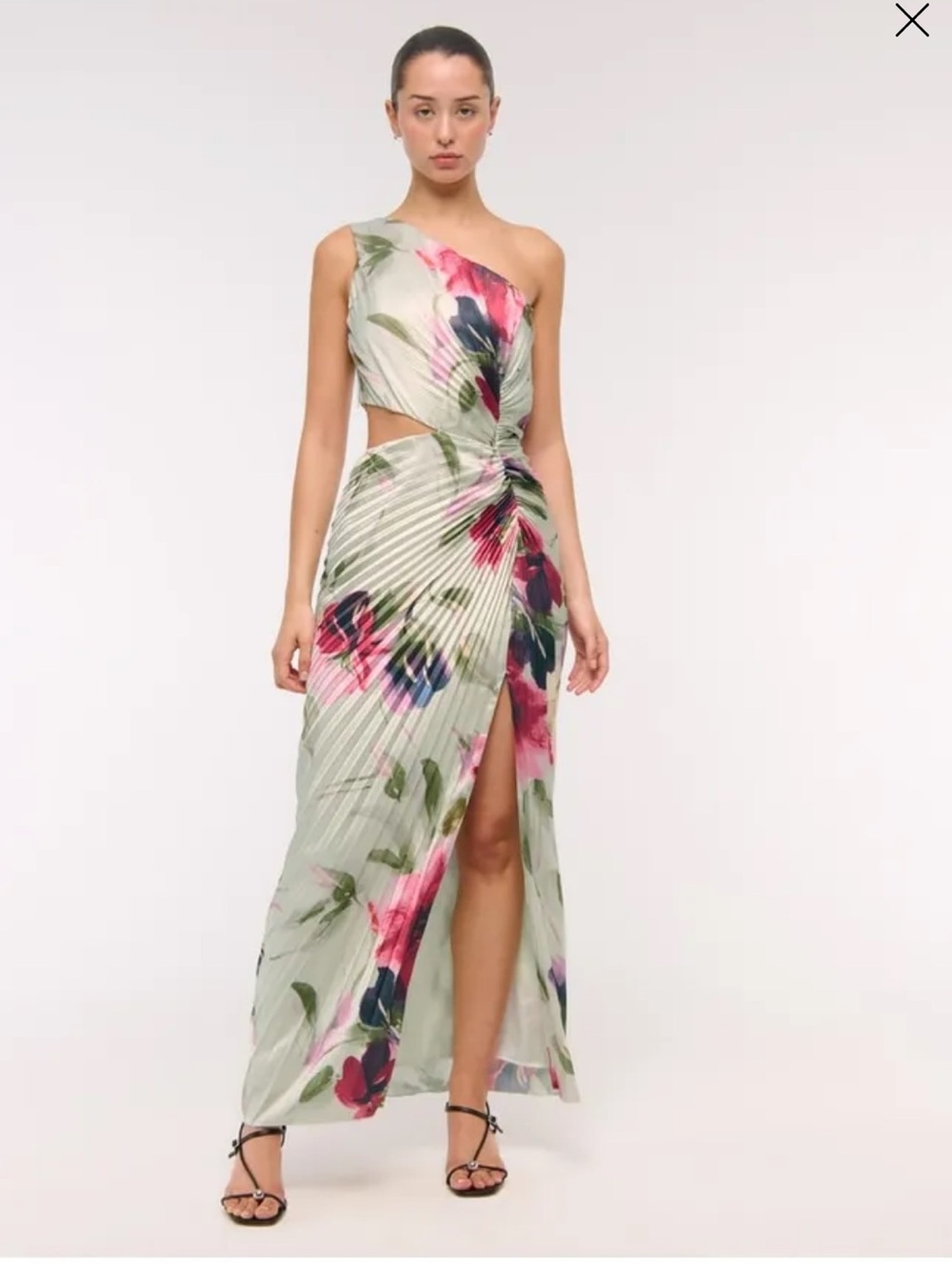 Abercrombie & Fitch One-Shoulder Floral Maxi Dress in Sage, Pink and Navy - Picture 6 of 6